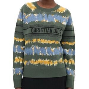 NEW Christian Dior Green Multi Tie Dye Wool Cashmere Logo Sweater Women's M SS25